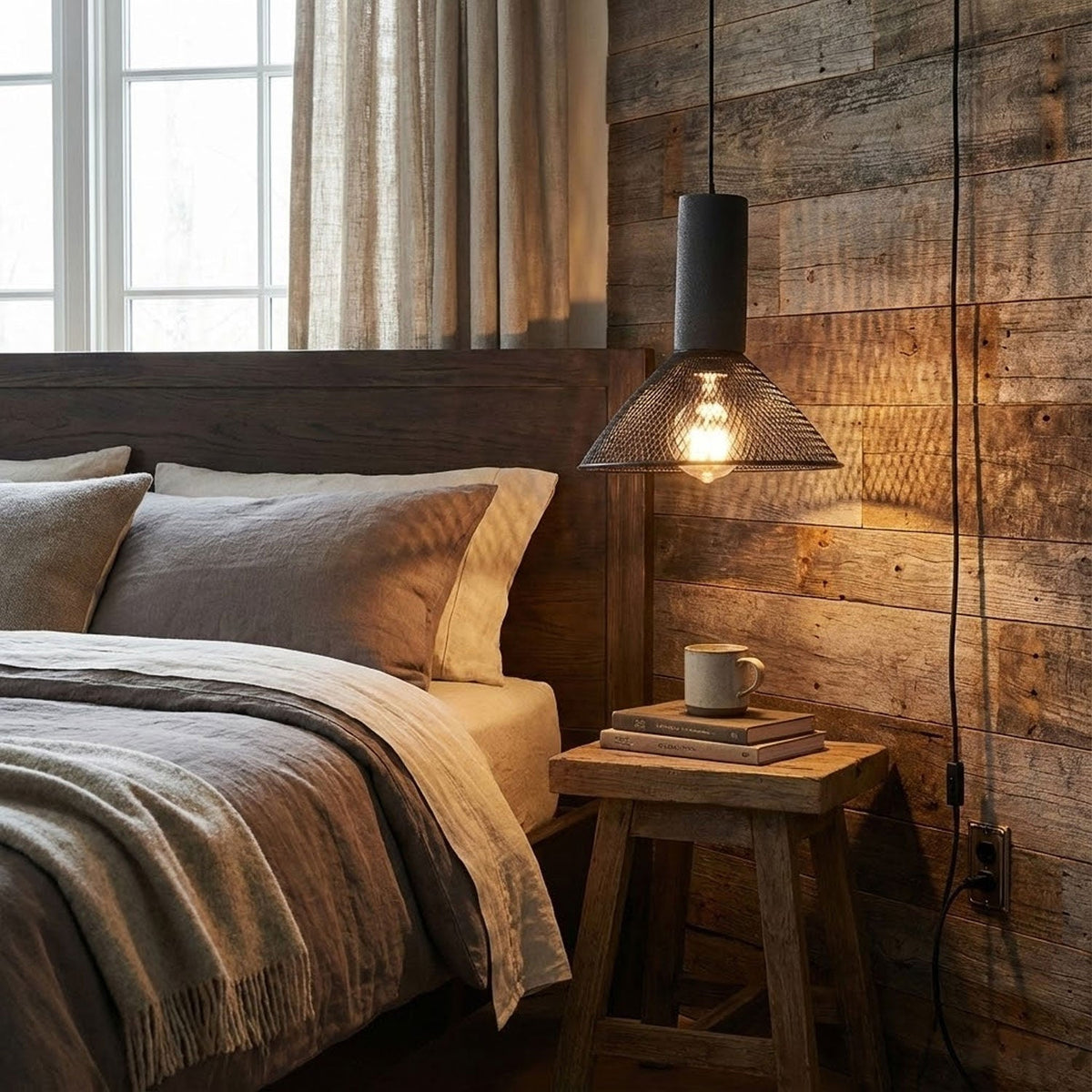 Cement Mesh Pendant Light – Plug-In, Perforated Iron Shade
