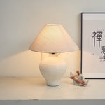 Artisan Ceramic Pitcher Table Lamp with Linen Shade for Bedroom & Living Room