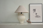 Artisan Ceramic Pitcher Table Lamp with Linen Shade for Bedroom & Living Room