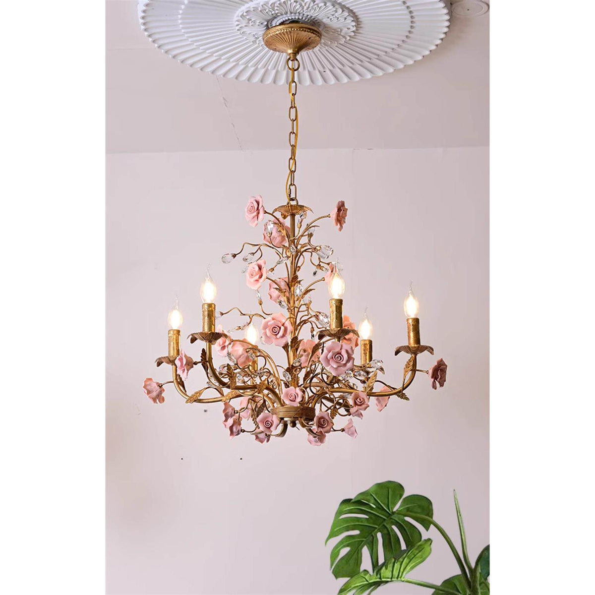 ceramic-rose-vine-chandelier