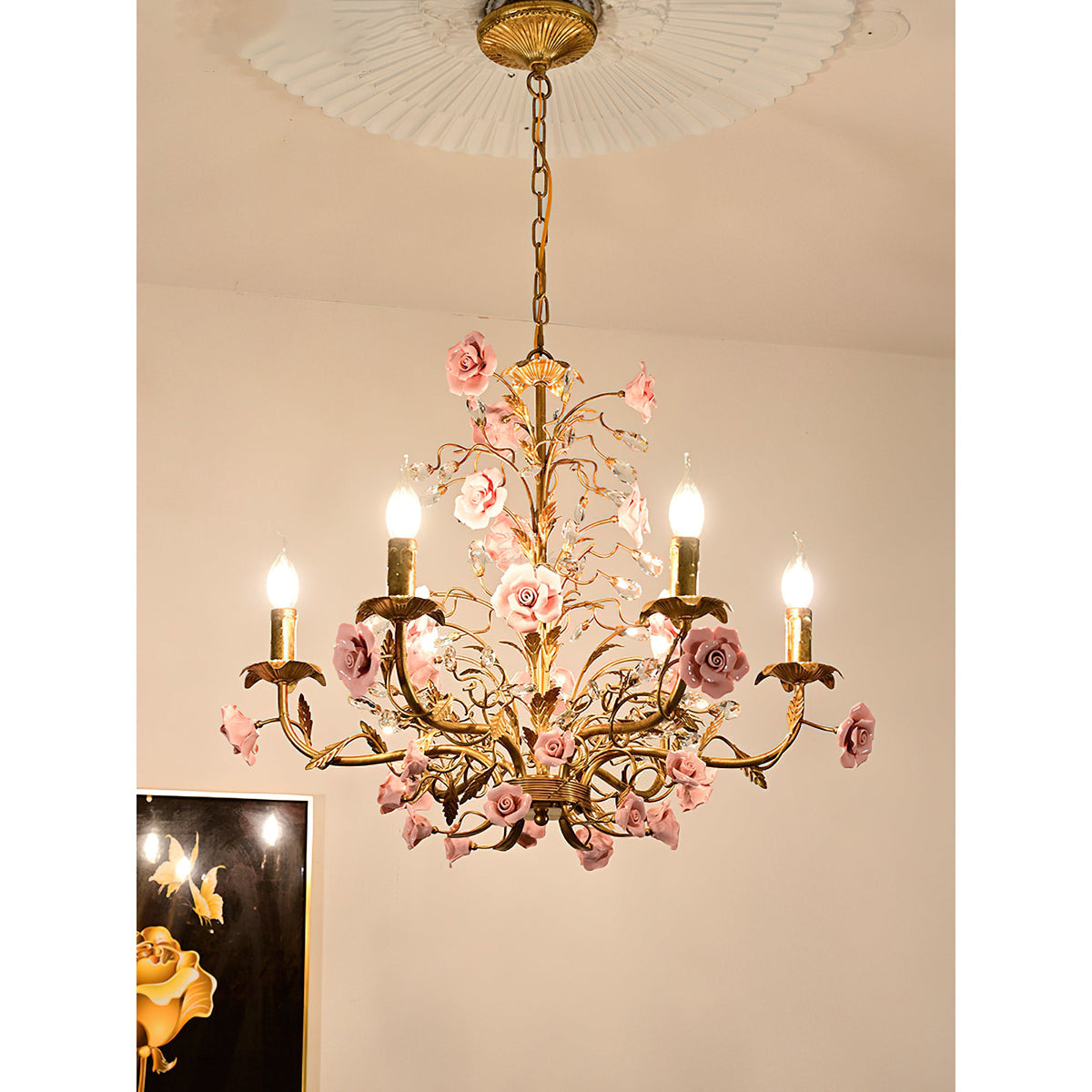 ceramic-rose-vine-chandelier