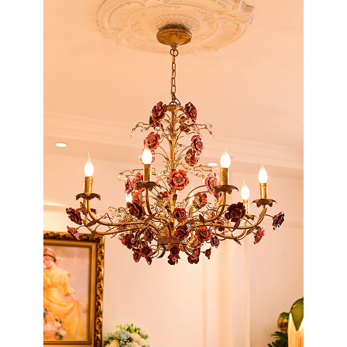 ceramic-rose-vine-chandelier