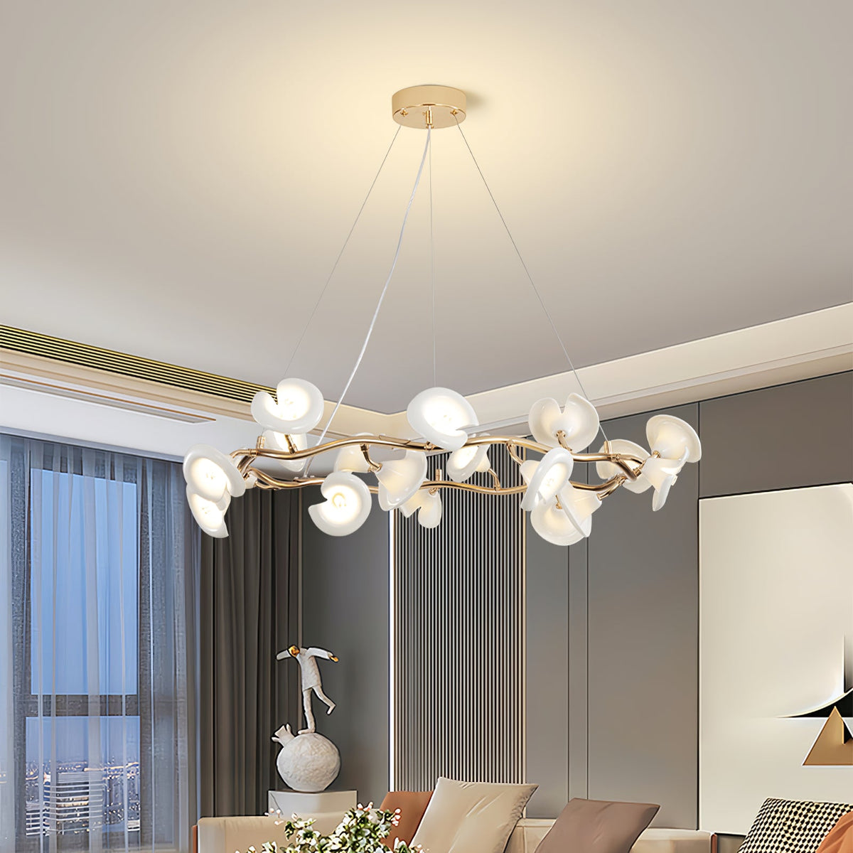 Cerisium Blossom Chandelier – Sculptural Ceramic & Iron Pendant Light
