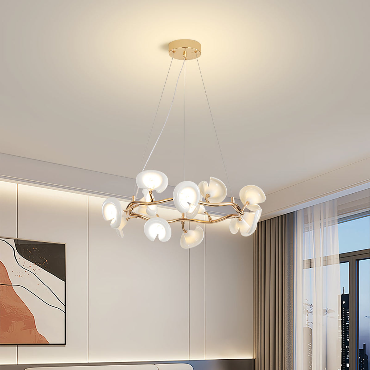 Cerisium Blossom Chandelier – Sculptural Ceramic & Iron Pendant Light