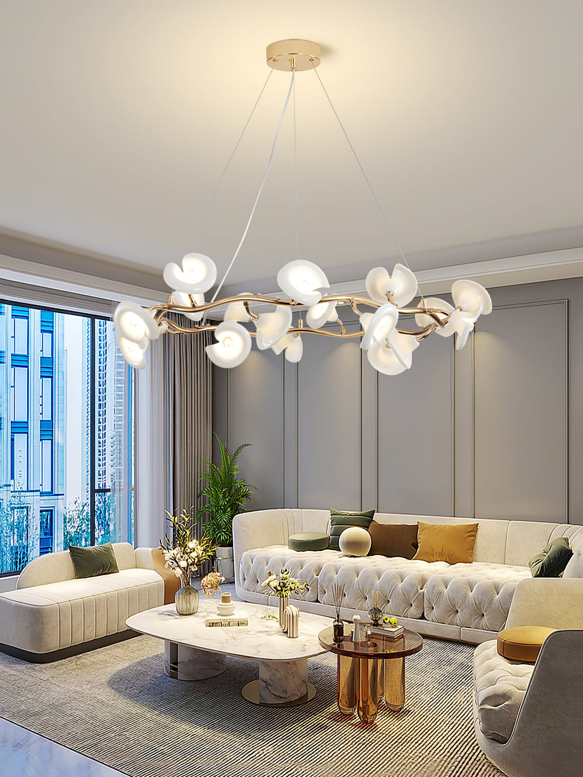 Cerisium Blossom Chandelier – Sculptural Ceramic & Iron Pendant Light