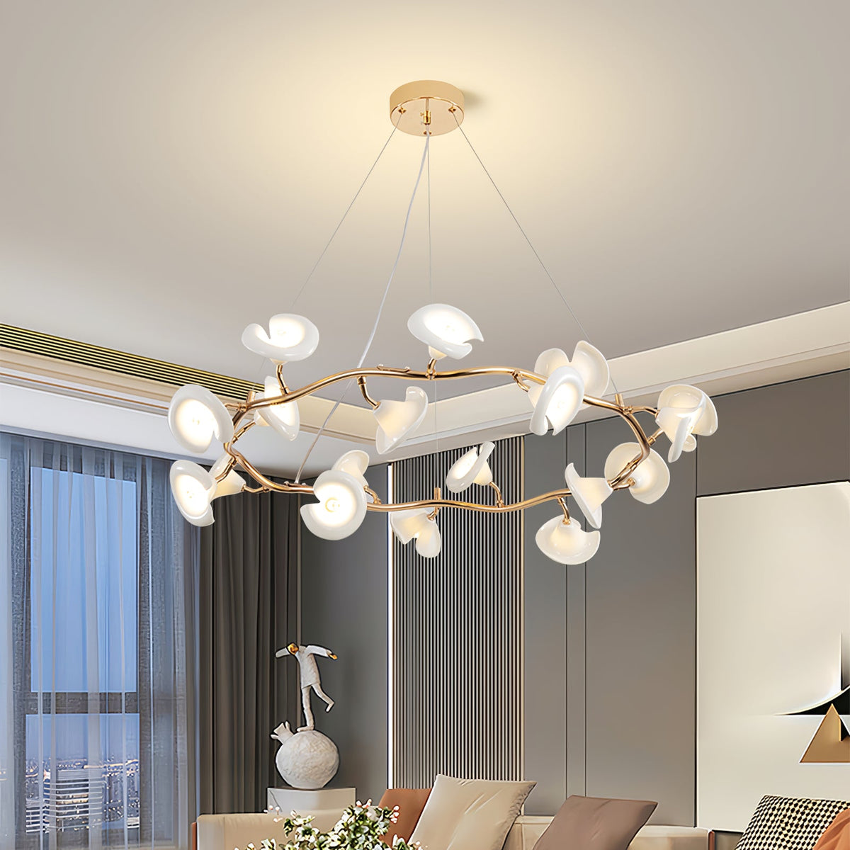 Cerisium Blossom Chandelier – Sculptural Ceramic & Iron Pendant Light