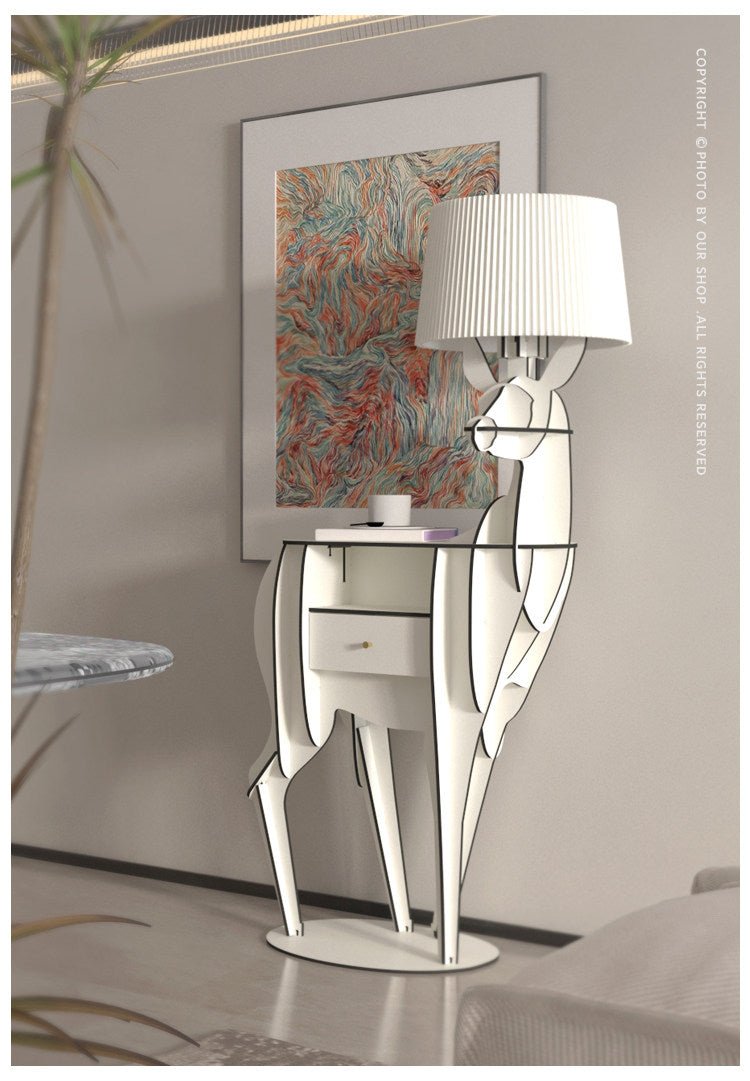 Cervus Deep Floor Lamp with Side Table and Storage, Matte Black