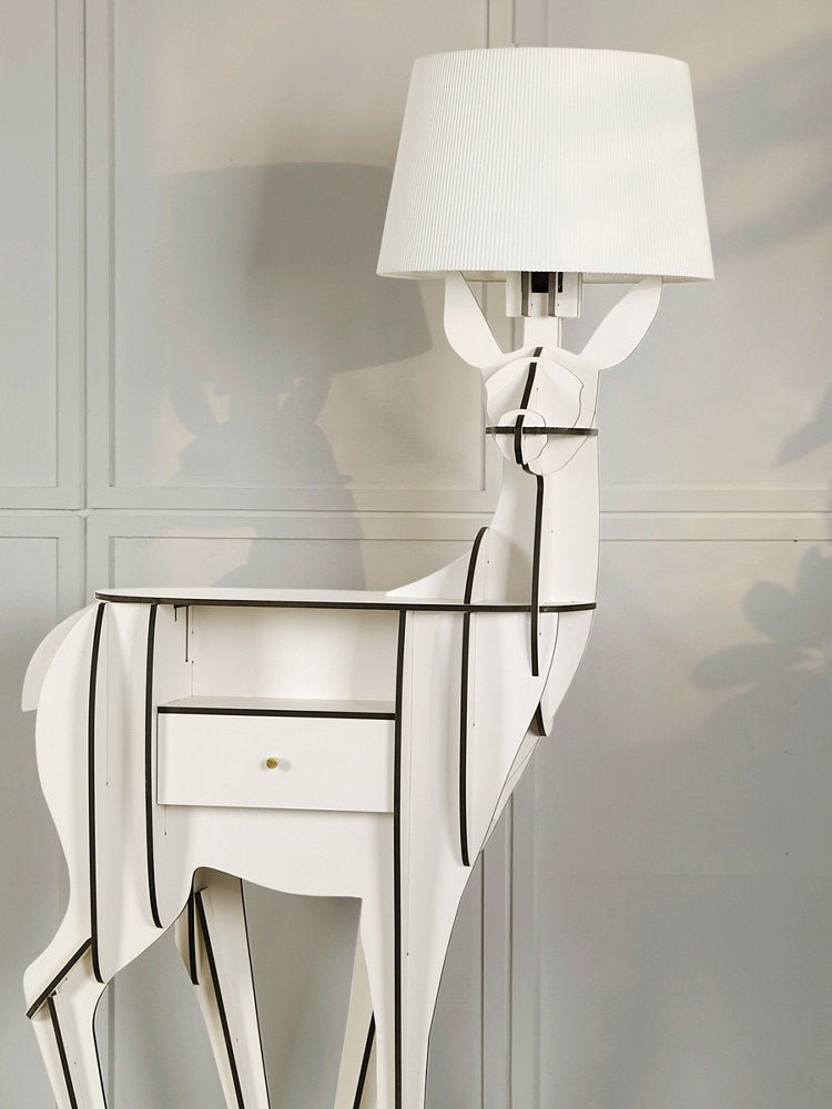 Cervus Deep Floor Lamp with Side Table and Storage, Matte Black