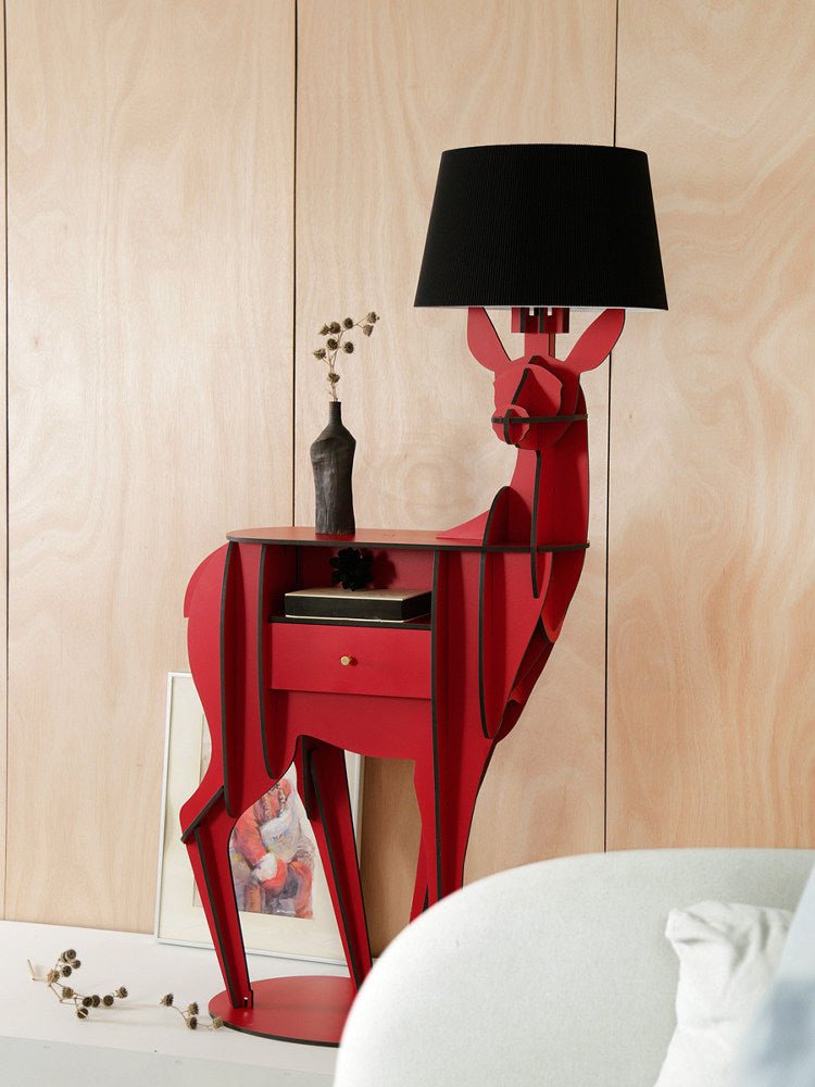 Cervus Deep Floor Lamp with Side Table and Storage, Matte Black
