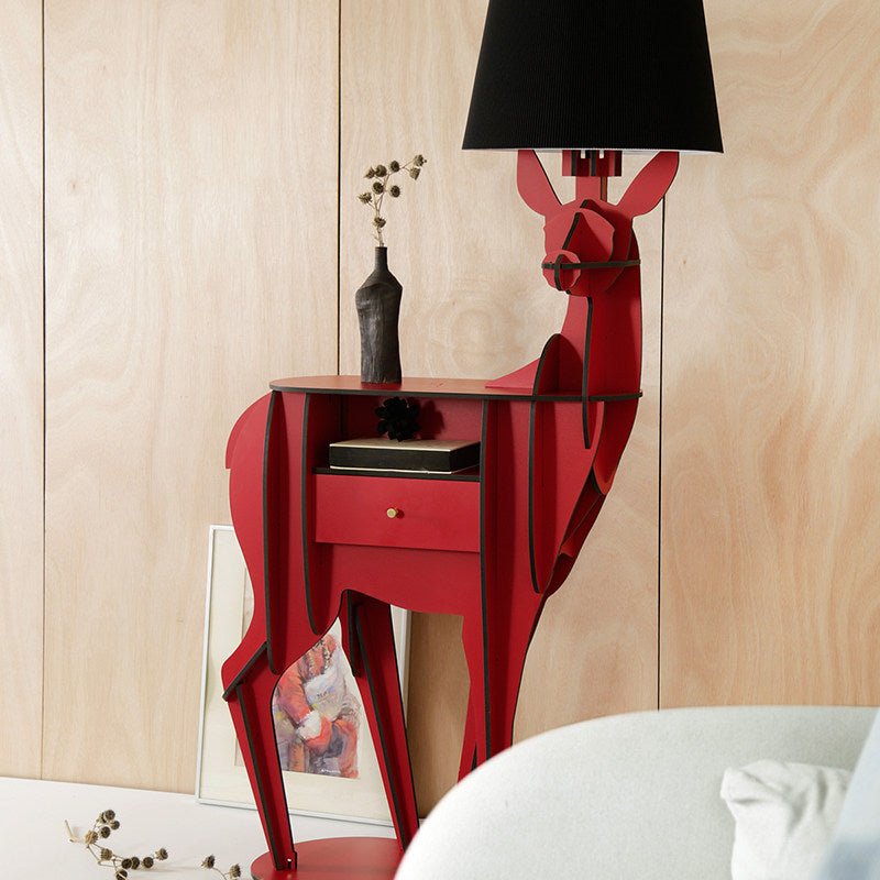 Cervus Deep Floor Lamp with Side Table and Storage, Matte Black