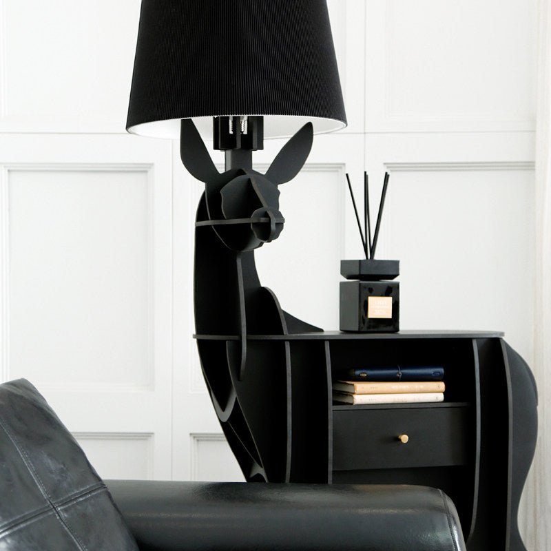 Cervus Deep Floor Lamp with Side Table and Storage, Matte Black