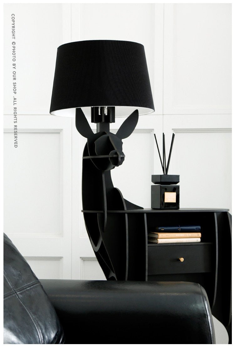 Cervus Deep Floor Lamp with Side Table and Storage, Matte Black