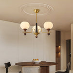 Ceylian Modern Wood and Glass Chandelier with Brass Accents for Dining Room and Foyer