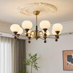 Ceylian Modern Wood and Glass Chandelier with Brass Accents for Dining Room and Foyer