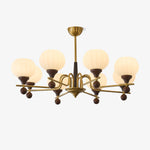 Ceylian Modern Wood and Glass Chandelier with Brass Accents for Dining Room and Foyer