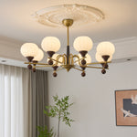 Ceylian Modern Wood and Glass Chandelier with Brass Accents for Dining Room and Foyer