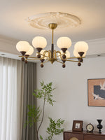 Ceylian Modern Wood and Glass Chandelier with Brass Accents for Dining Room and Foyer