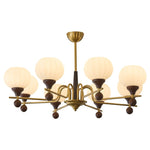 Ceylian Modern Wood and Glass Chandelier with Brass Accents for Dining Room and Foyer