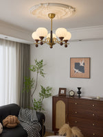 Ceylian Modern Wood and Glass Chandelier with Brass Accents for Dining Room and Foyer