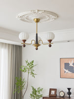 Ceylian Modern Wood and Glass Chandelier with Brass Accents for Dining Room and Foyer