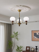 Ceylian Modern Wood and Glass Chandelier with Brass Accents for Dining Room and Foyer