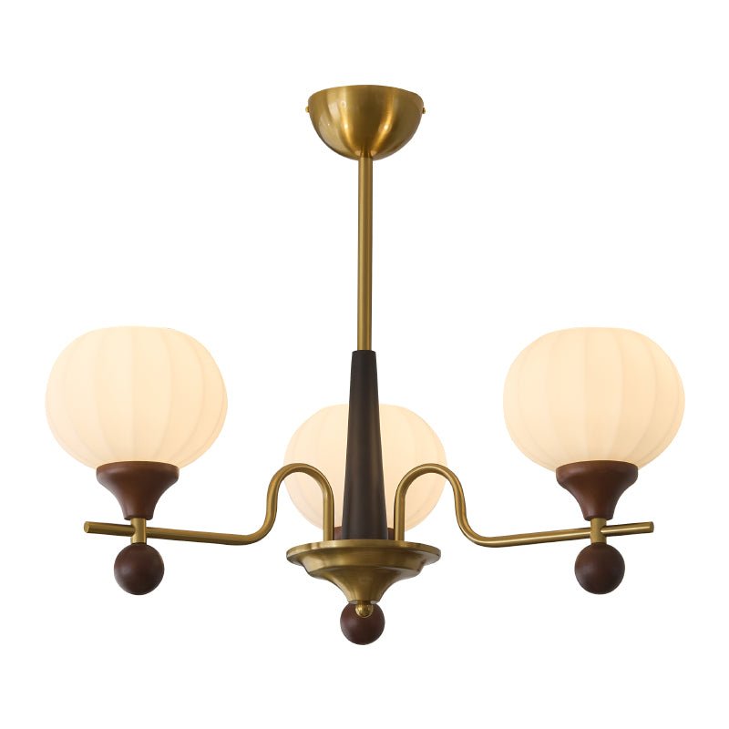 Ceylian Modern Wood and Glass Chandelier with Brass Accents for Dining Room and Foyer