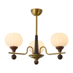 Ceylian Modern Wood and Glass Chandelier with Brass Accents for Dining Room and Foyer