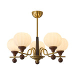 Ceylian Modern Wood and Glass Chandelier with Brass Accents for Dining Room and Foyer