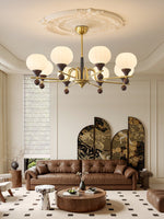 Ceylian Modern Wood and Glass Chandelier with Brass Accents for Dining Room and Foyer