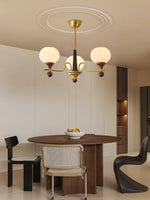 Ceylian Modern Wood and Glass Chandelier with Brass Accents for Dining Room and Foyer