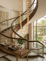Modern Alabaster Chain Link Chandelier with Brass Accents