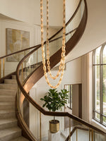 Modern Alabaster Chain Link Chandelier with Brass Accents