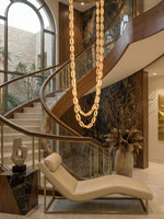 Modern Alabaster Chain Link Chandelier with Brass Accents