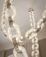 Modern Alabaster Chain Link Chandelier with Brass Accents