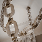 Modern Alabaster Chain Link Chandelier with Brass Accents