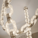 Modern Alabaster Chain Link Chandelier with Brass Accents