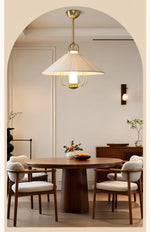 Chantelle Pendant Light – Pleated Fabric Shade with Gold Frame