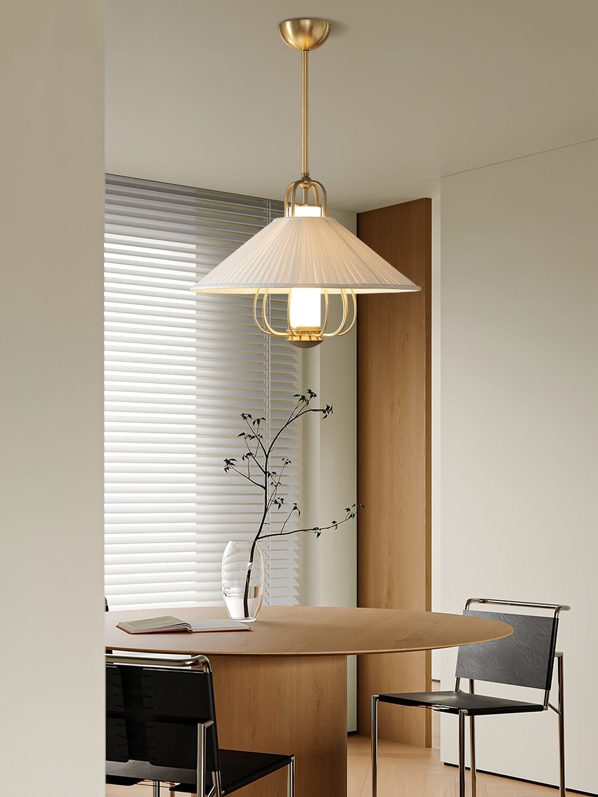 Chantelle Pendant Light – Pleated Fabric Shade with Gold Frame