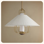 Chantelle Pendant Light – Pleated Fabric Shade with Gold Frame
