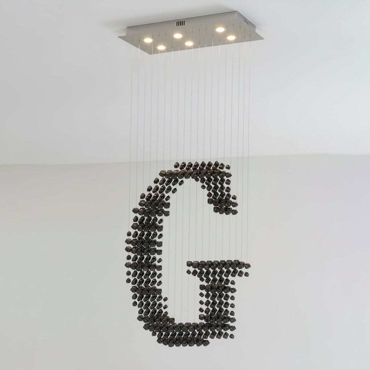 Charcoal Sculptural Chandelier G | Handcrafted Stone LED Pendant for Modern Interiors