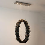 Charcoal Linear Chandelier in Black Iron and Stone for Modern Interiors