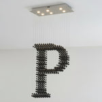 Charcoal Linear Chandelier in Black Iron and Stone for Modern Interiors