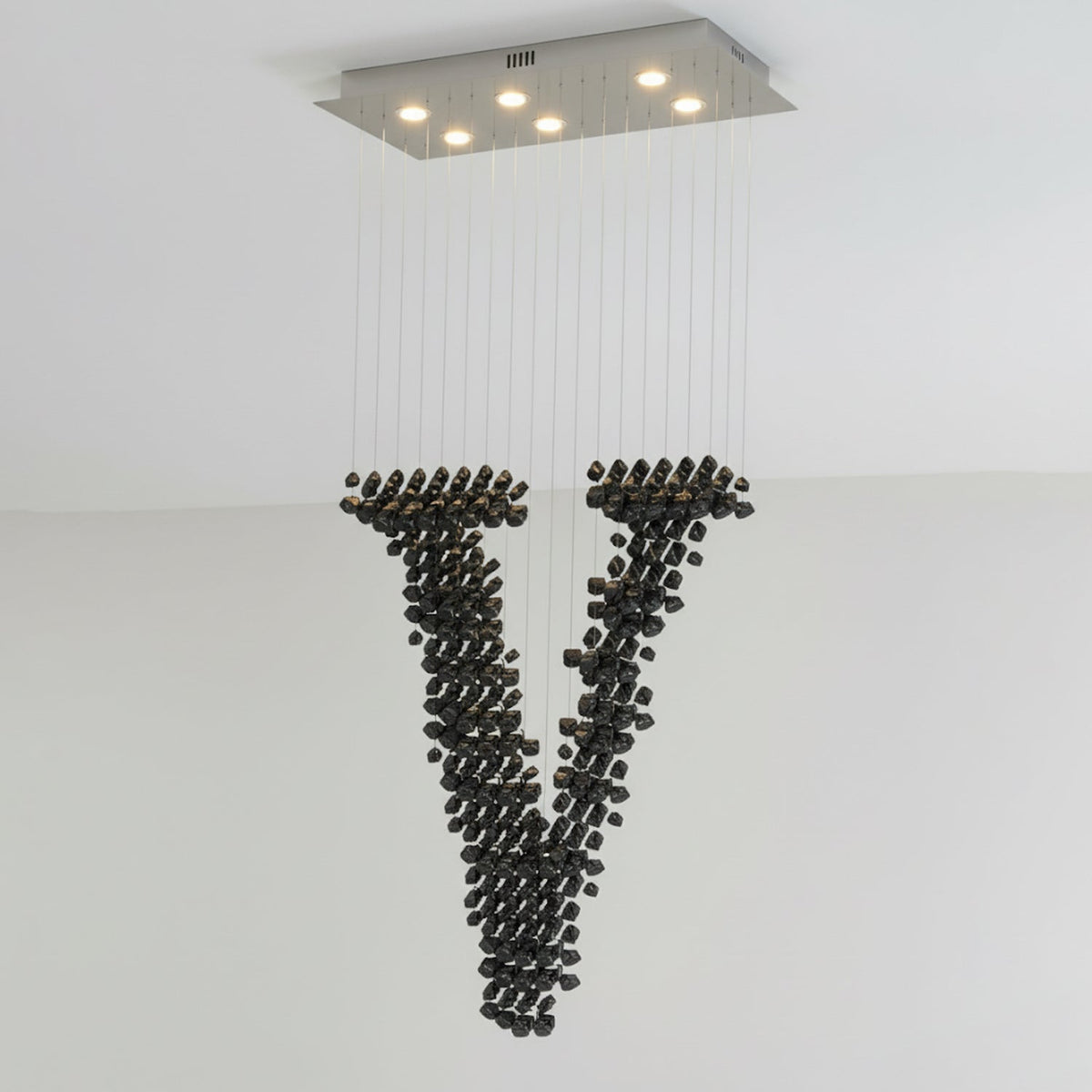 Charcoal Linear Chandelier V – Modern Stone & Metal LED Pendant