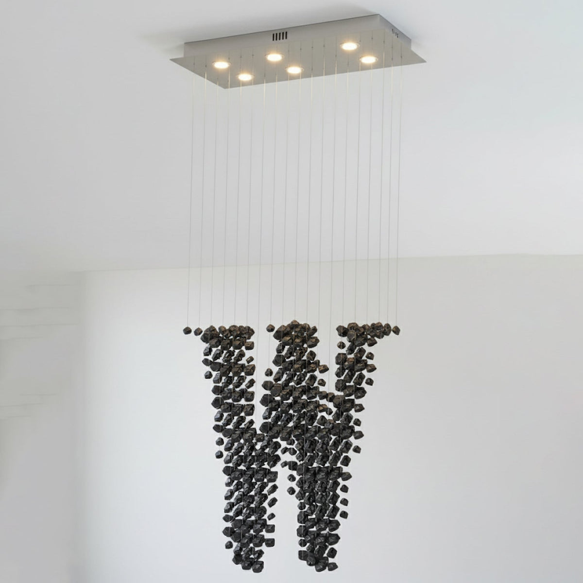 Charcoal Linear Chandelier — Sculptural LED Pendant for Modern Interiors