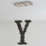 Charcoal Linear LED Chandelier with Stone and Iron Accents
