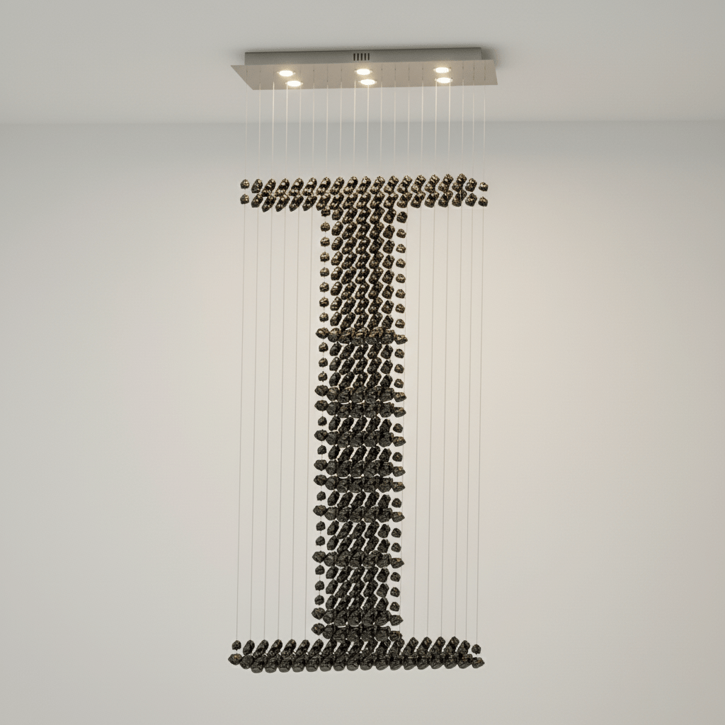 Charcoal Linear Chandelier with Handcrafted Stone Accents