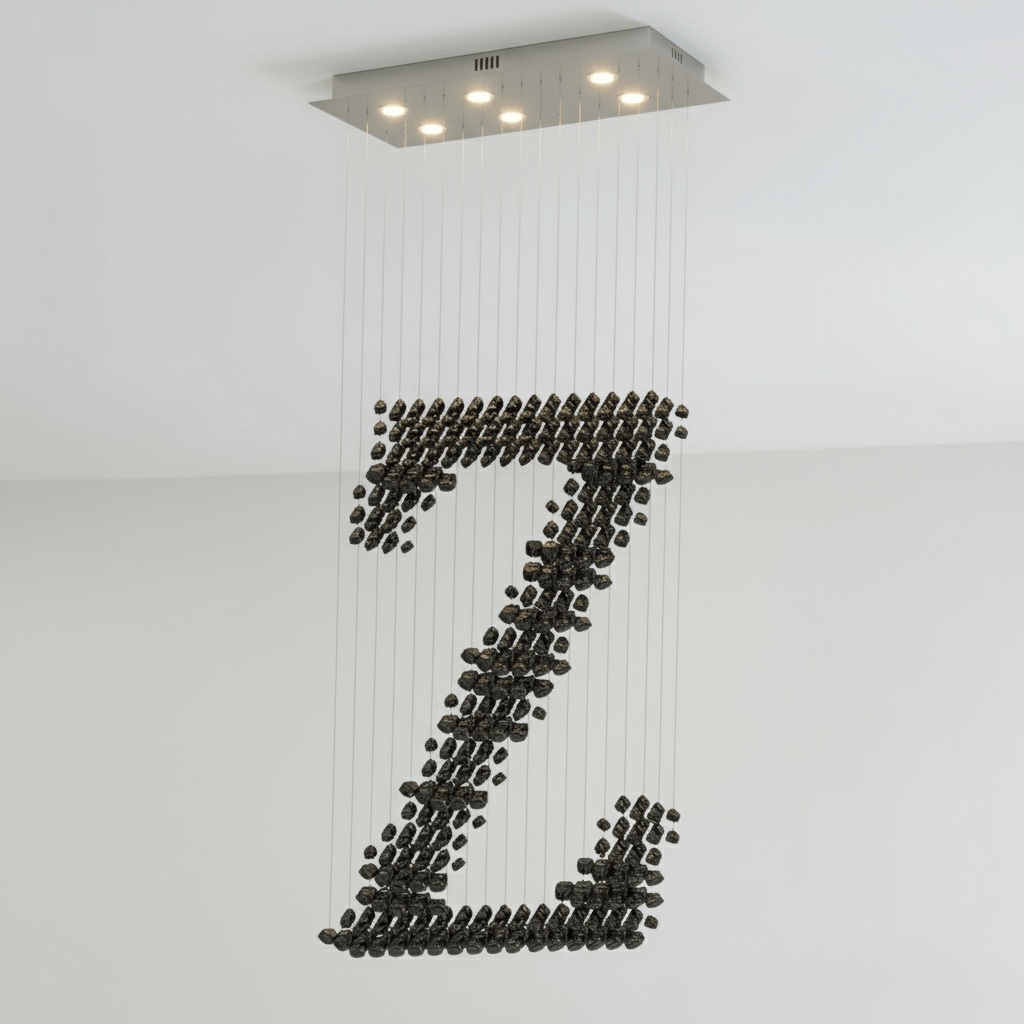 Charcoal Sculptural Chandelier with Integrated LED – Modern Art Lighting for Interiors