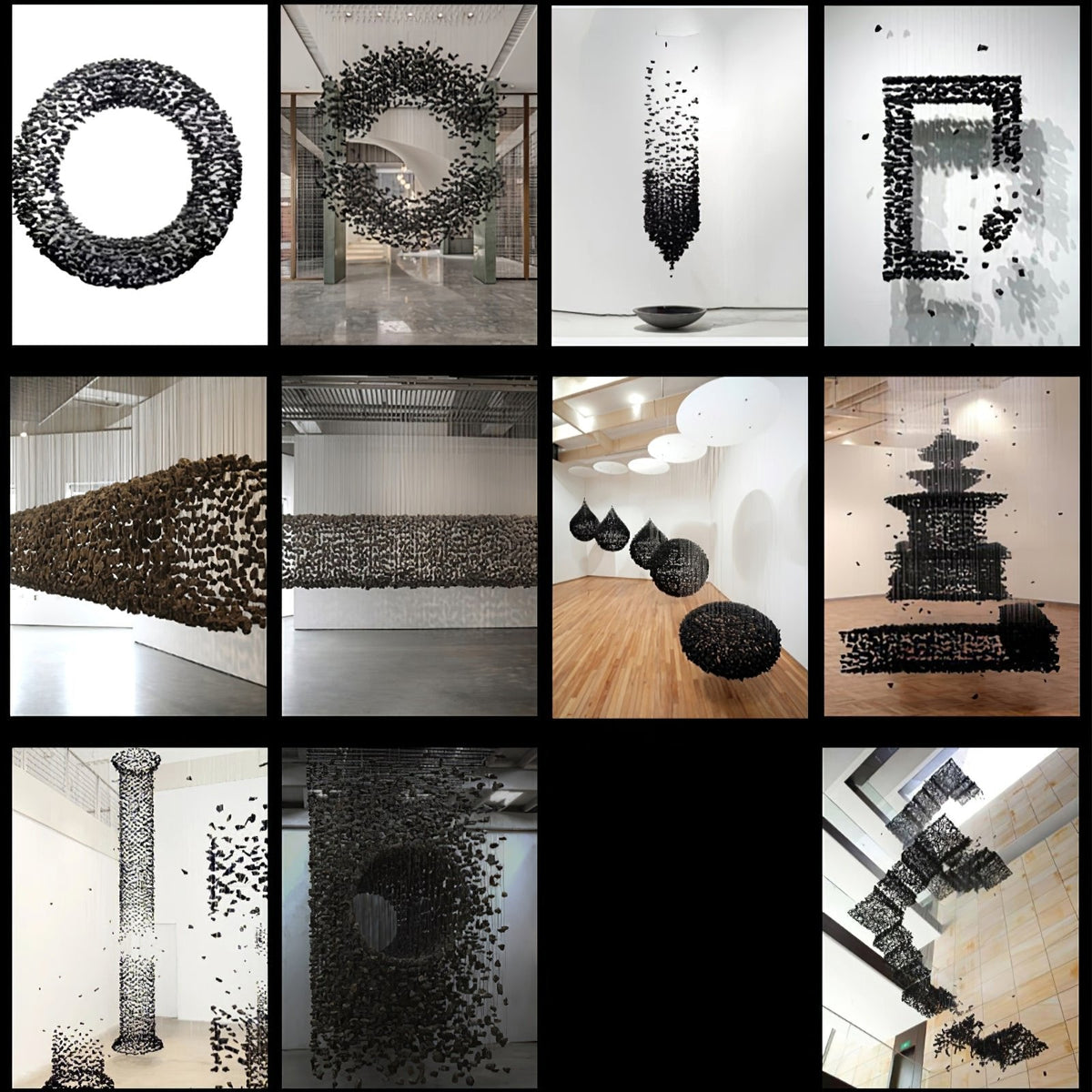 Charcoal Cascade Pixel Chandelier – Modern Stone LED Pendant for Living and Dining Spaces