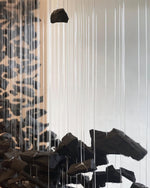 Charcoal Sculptural LED Chandelier – Modern Linear Pendant for Living and Dining Spaces