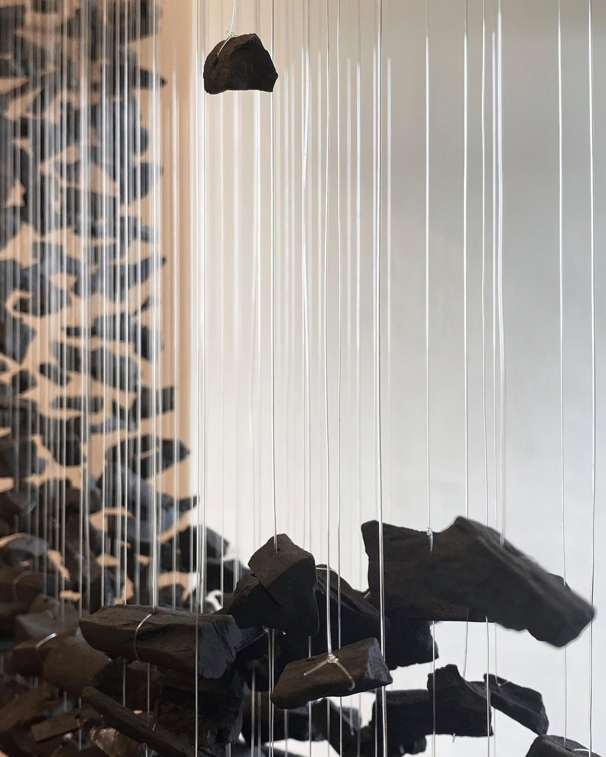 Charcoal Linear Chandelier in Black Iron and Stone for Modern Interiors